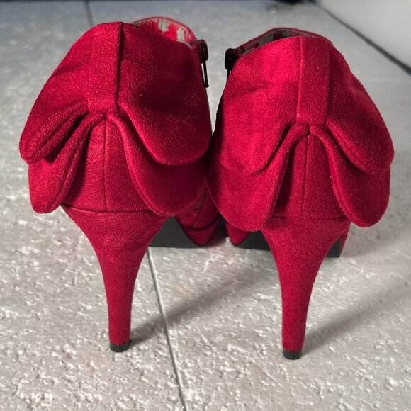 IMPO SZ 8.5 Vintage Red Suede Stiletto Ankle  Bootie Party Club Sexy Boho Retro - Picture 7 of 9